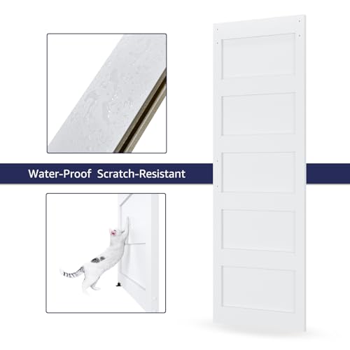 White 5 Panel Sliding Barn Door with 6ft Hardware Kit D306596