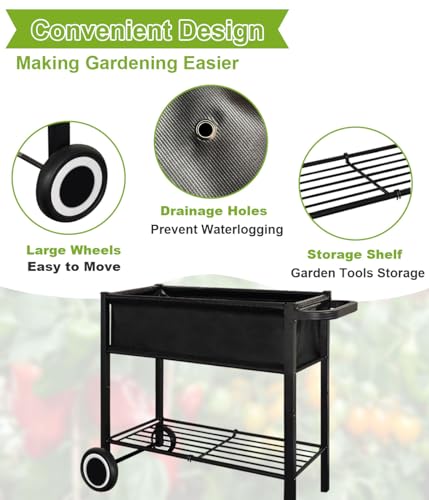 Black Raised Garden Bed with Legs on Wheels K33250