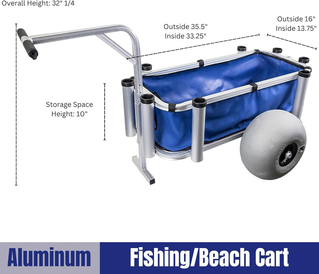 Heavy Duty Aluminum Fishing Cart with Large Wheels, 35" x 16" Basket Q107