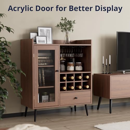Brown Wood Coffee Bar Cabinet with Storage U59435
