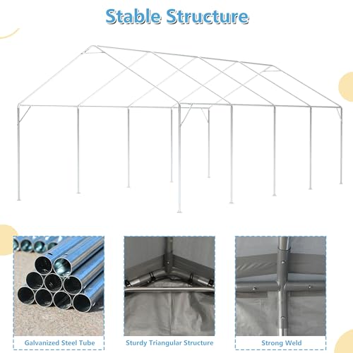 Carport 20x12ft Portable Garage with Roll-up Ventilated Windows & Removable Sidewalls P866