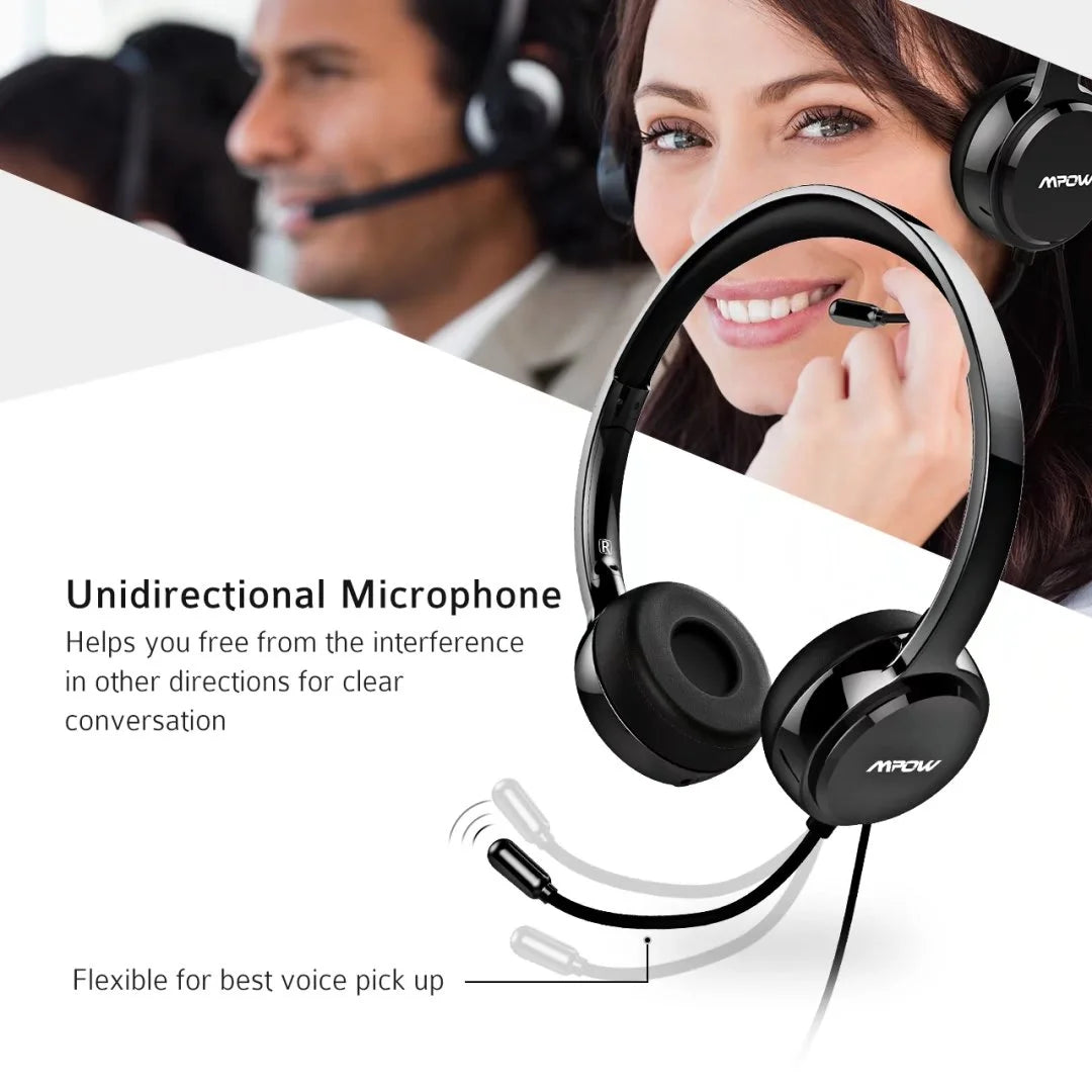 USB Headset with Microphone Noise Cancelling Lightweight Wired Headphones B345