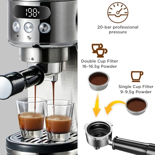 20 Bar Espresso Machine with LED Display & Milk Frother Stainless Steel R267
