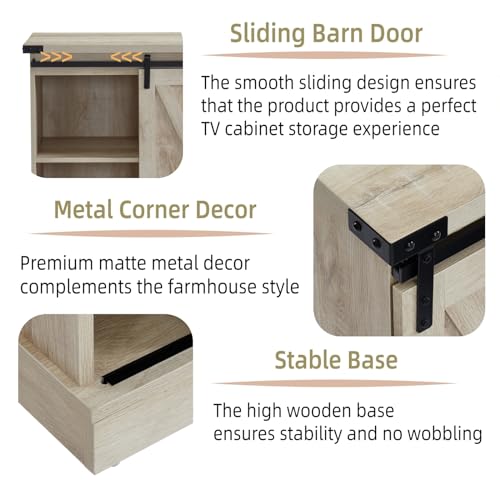 White Oak Electric Fireplace TV Stand with Sliding Barn Door, 54"x15.5"x31" E219