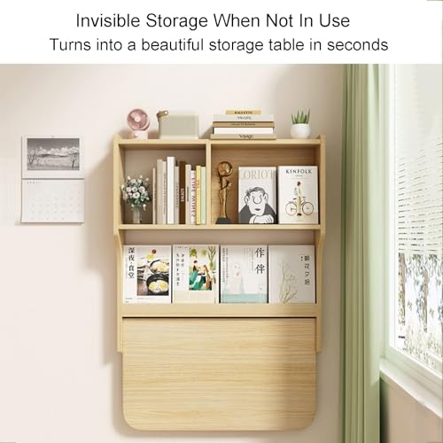 Brown Wall Mounted Drop-Leaf Table with Storage Shelves H29187