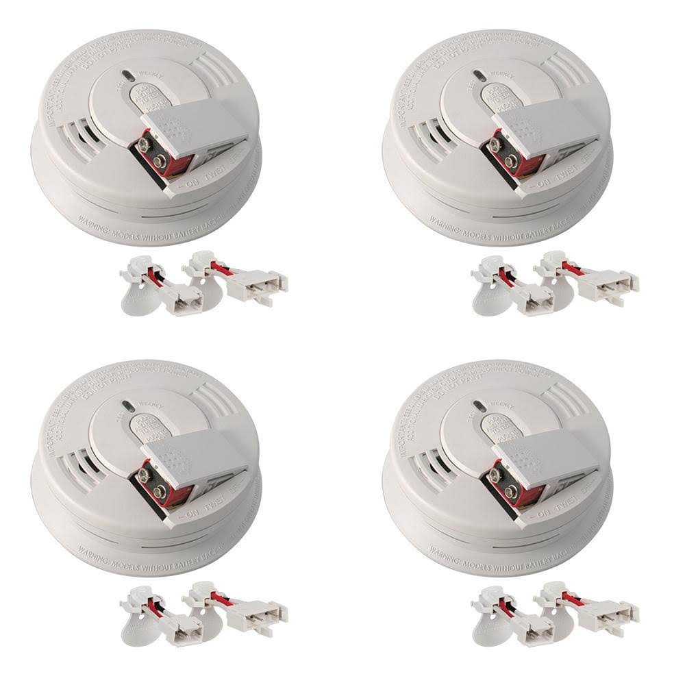 Hardwired Smoke Detector with 9-Volt Battery Backup, Front Load Battery Door (4-Pack) Y26609