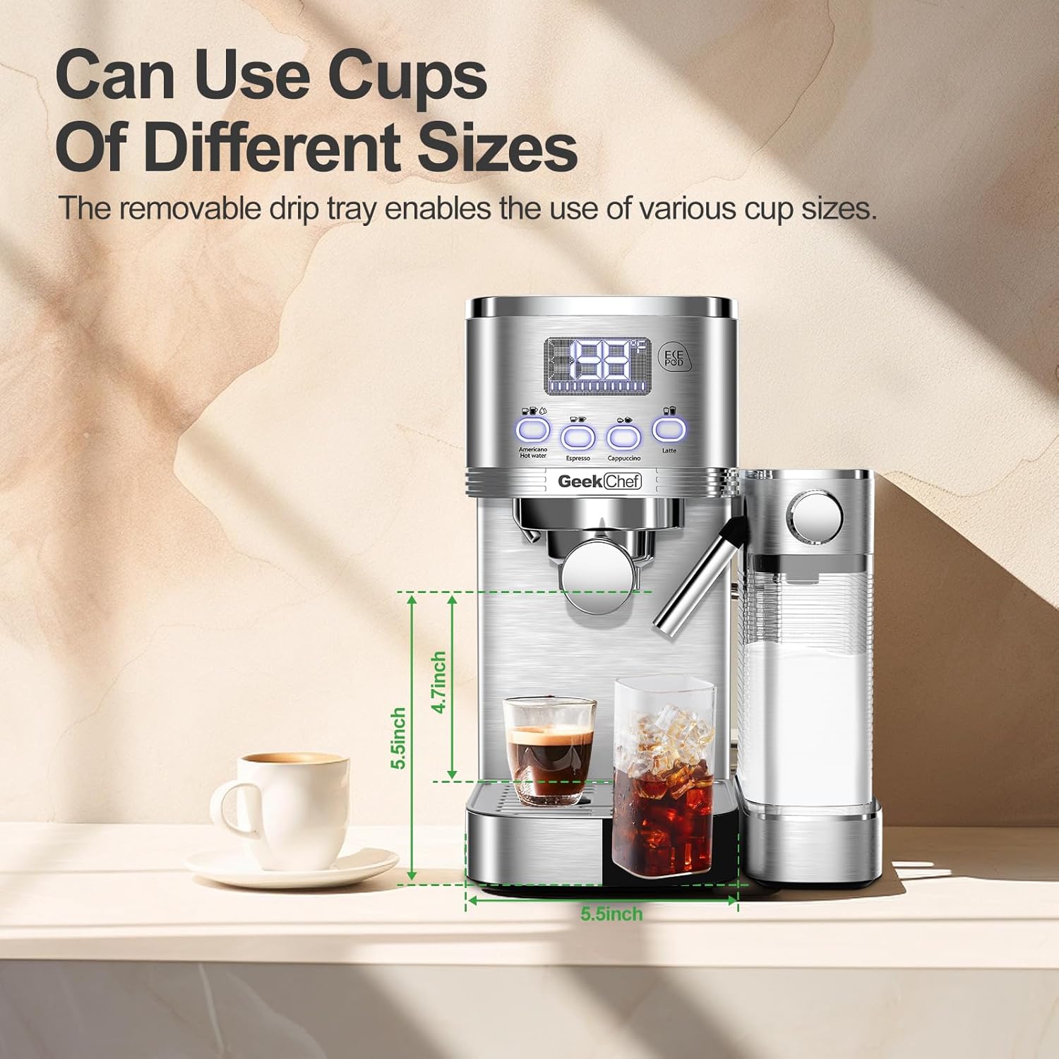 7-in-1 Espresso Machine with Automatic Milk Frother, 20 Bar, Stainless Steel A74814
