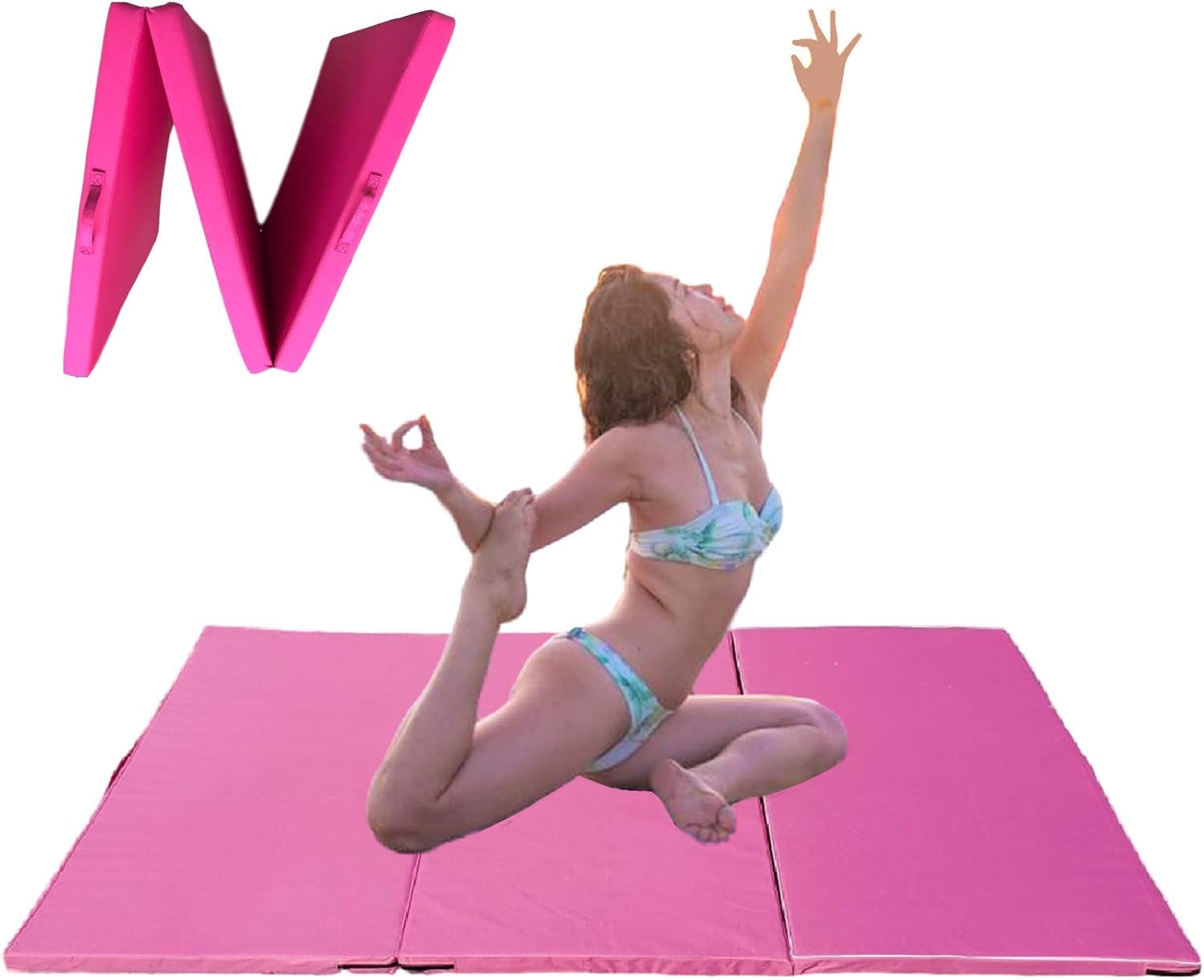Extra Thick High Density Anti-Tear Gymnastics Gym Folding Exercise Mats (Pink) K381293