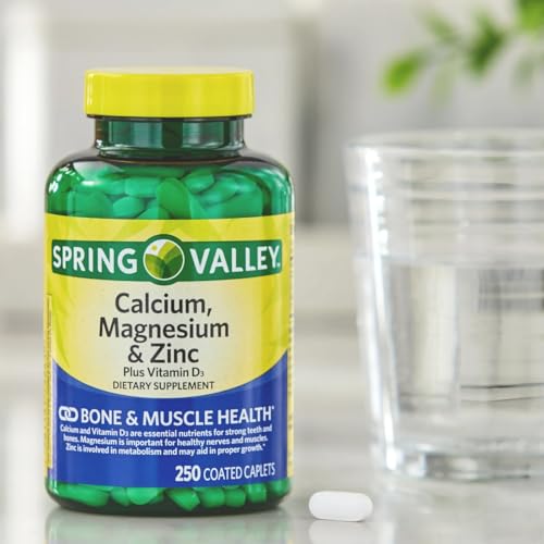 Calcium, Magnesium & Zinc Plus Vitamin D3 Coated Caplets, 250 Count + Weekly Pillbox E855