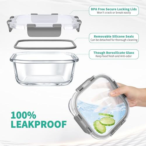 34pcs Glass Food Storage Containers with Lids Set, Airtight, Leak Proof, BPA-Free, Black H8623