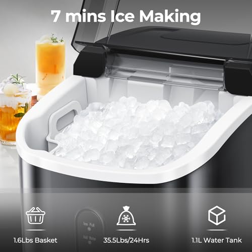 Black Countertop Nugget Ice Maker with Self-Cleaning I689
