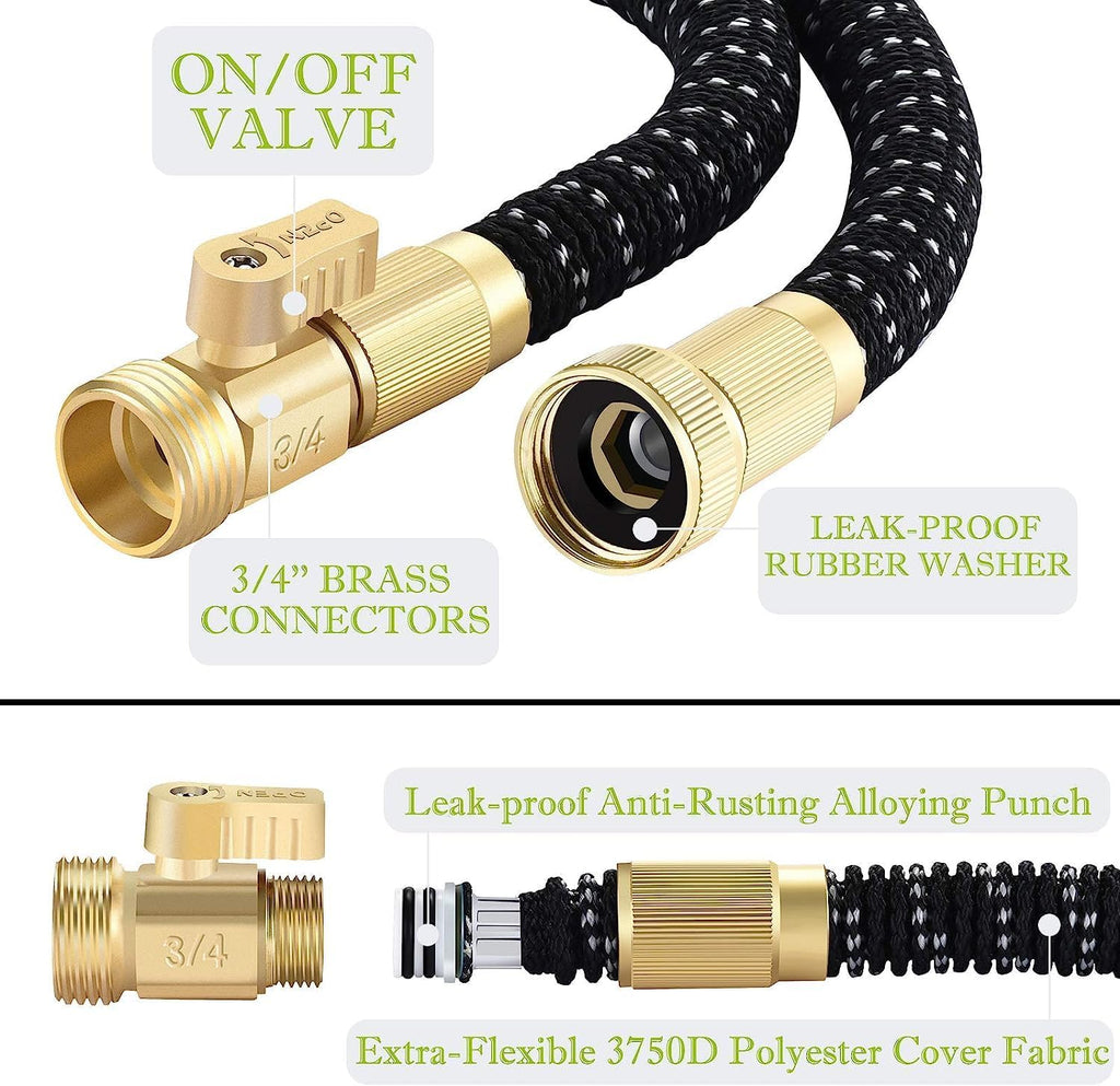 50FT Expandable Garden Hose with 9 Function Nozzle and Solid Brass Fittings M921
