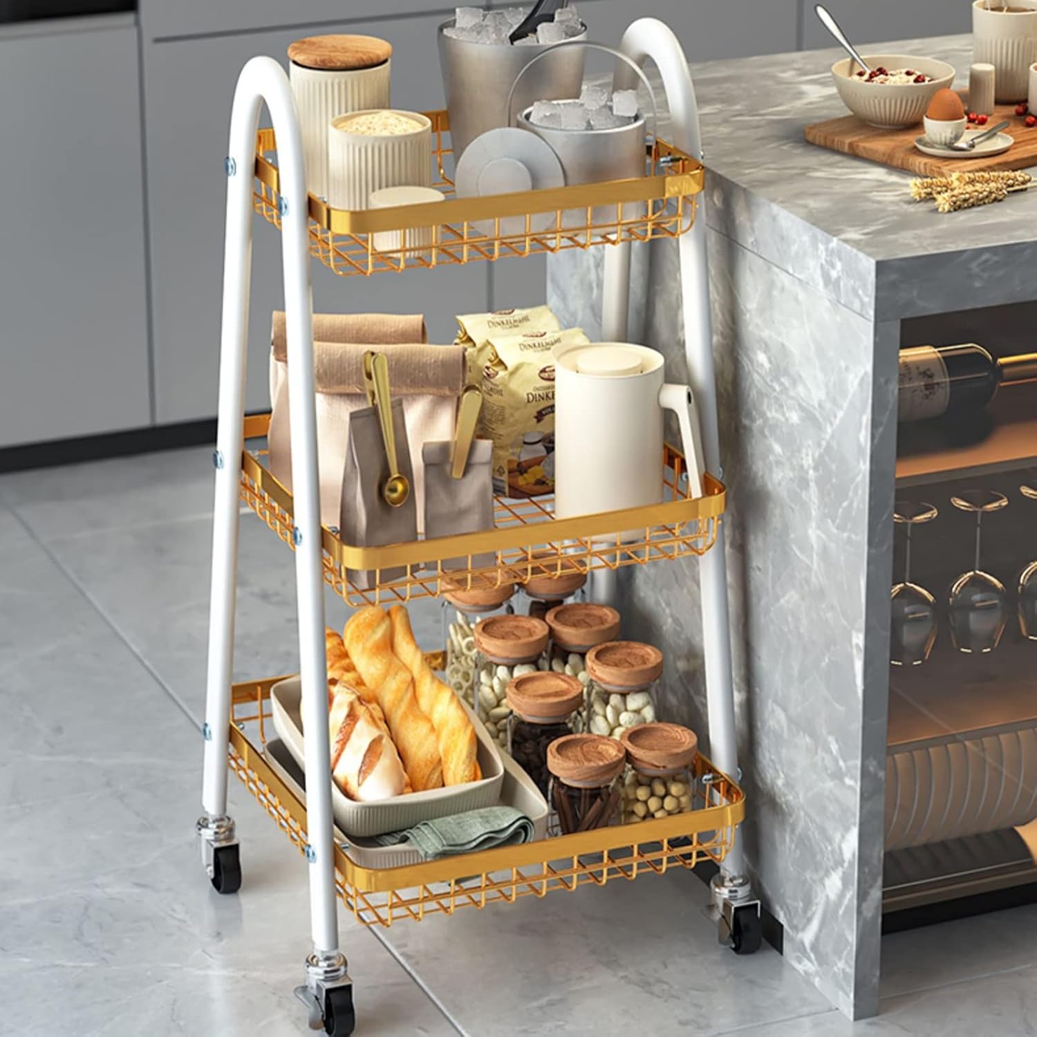Kitchen Storage Cabinet Floor-to-Ceiling Multi-Layer Trolley Storage Rack E863