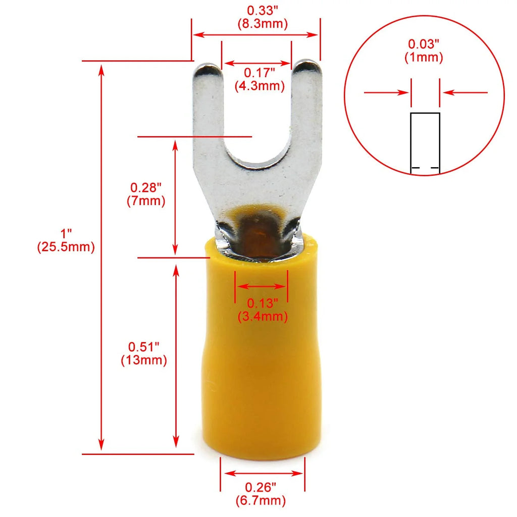Insulated Fork Spade Wire Connector Electrical Crimp Terminal SV5.5-4 12-10 AWG Pack of 100 T771