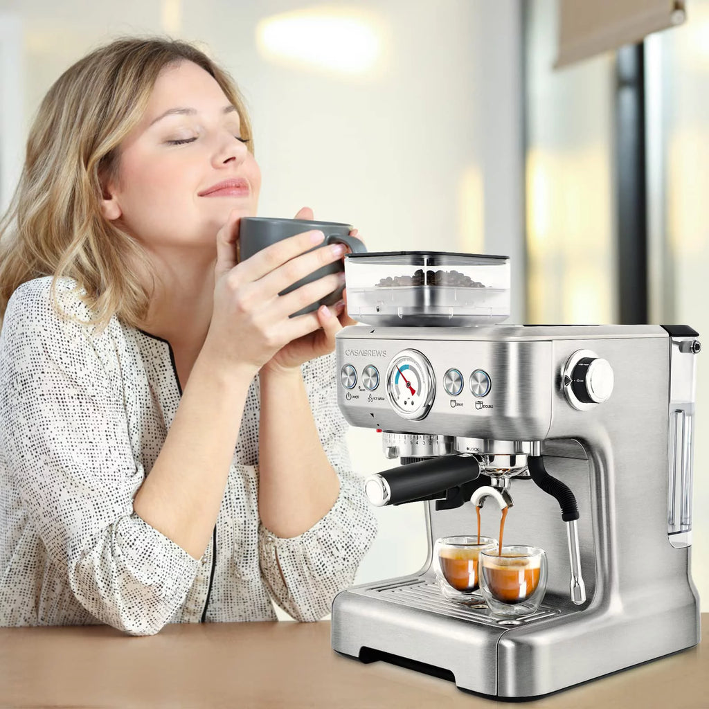 Silver Espresso Machine with Grinder and Milk Frother R296967