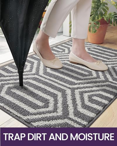 Non Slip Washable Entry Doormat, 35"X59", Grey O979312