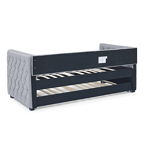 Fabric Upholstered Twin Size Daybed with Trundle A125