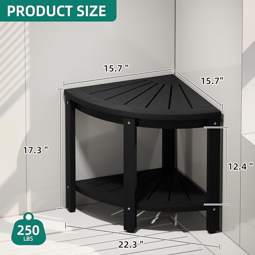 Black Poly Lumber Corner Shower Bench with Storage Shelf Y80763