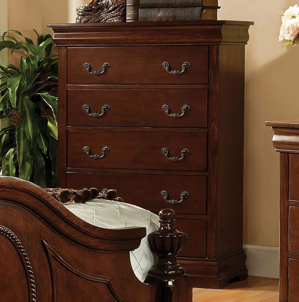 Brown Cherry Solid Wood Queen Bedroom Set 6pcs X94373