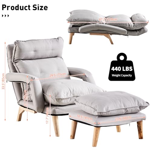 Gray Linen Accent Chair with Ottoman P855731