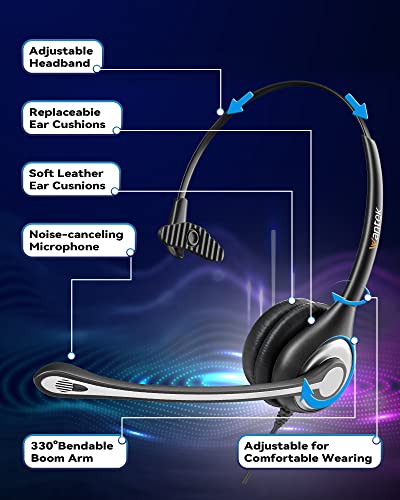 Corded Telephone Headset with Noise Canceling Mic and Quick Disconnect M306206
