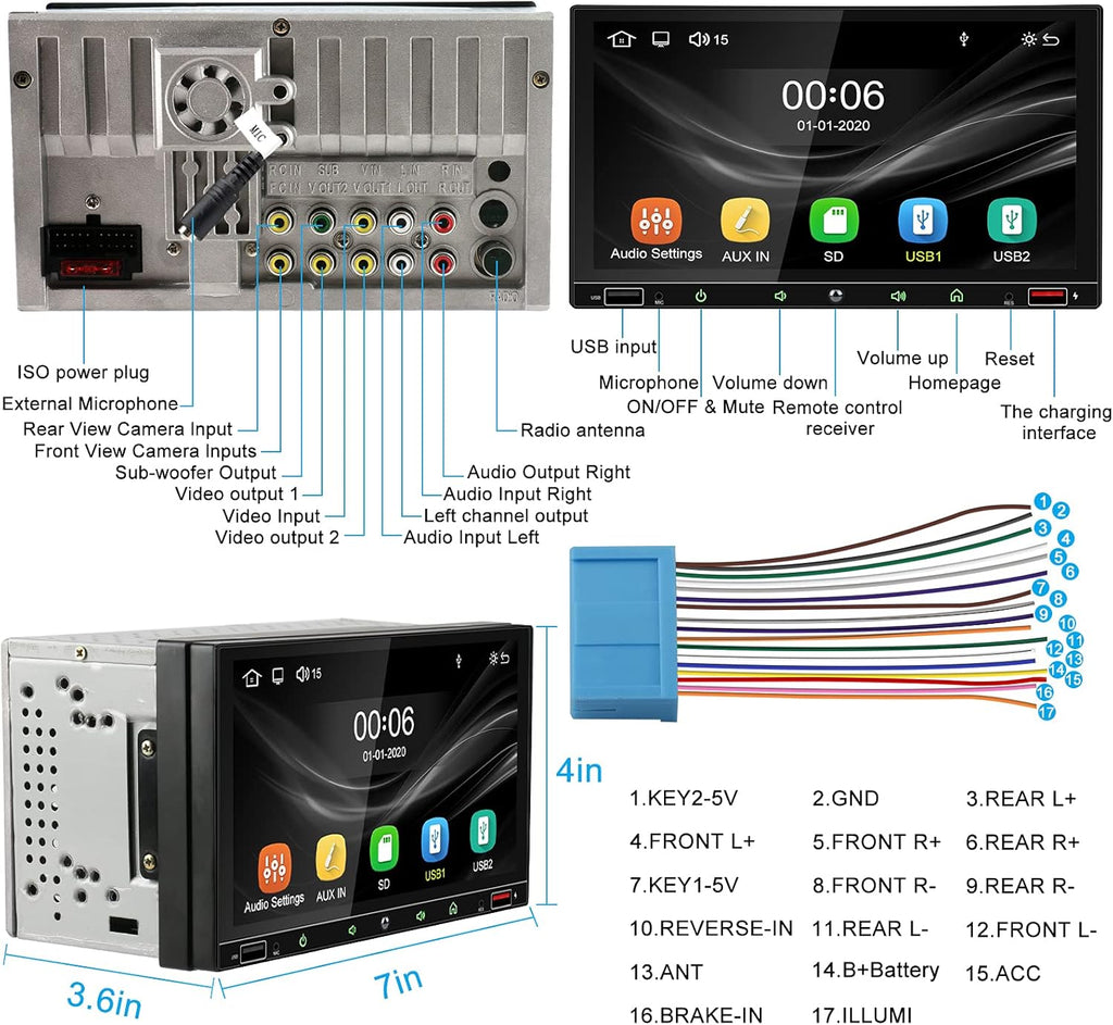 7 Inch Double Din Car Stereo with Touchscreen Bluetooth Q4670