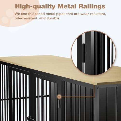 71.6'' Metal Steel Frame Double Dog Kennel with 2 Rooms and Removable Divider Black I111091