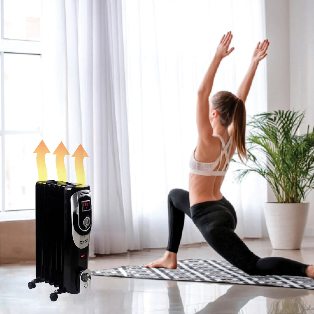 3-Setting 1,500-Max 7-Fin Portable Oil-Filled Radiator Heater with Digital Display W997