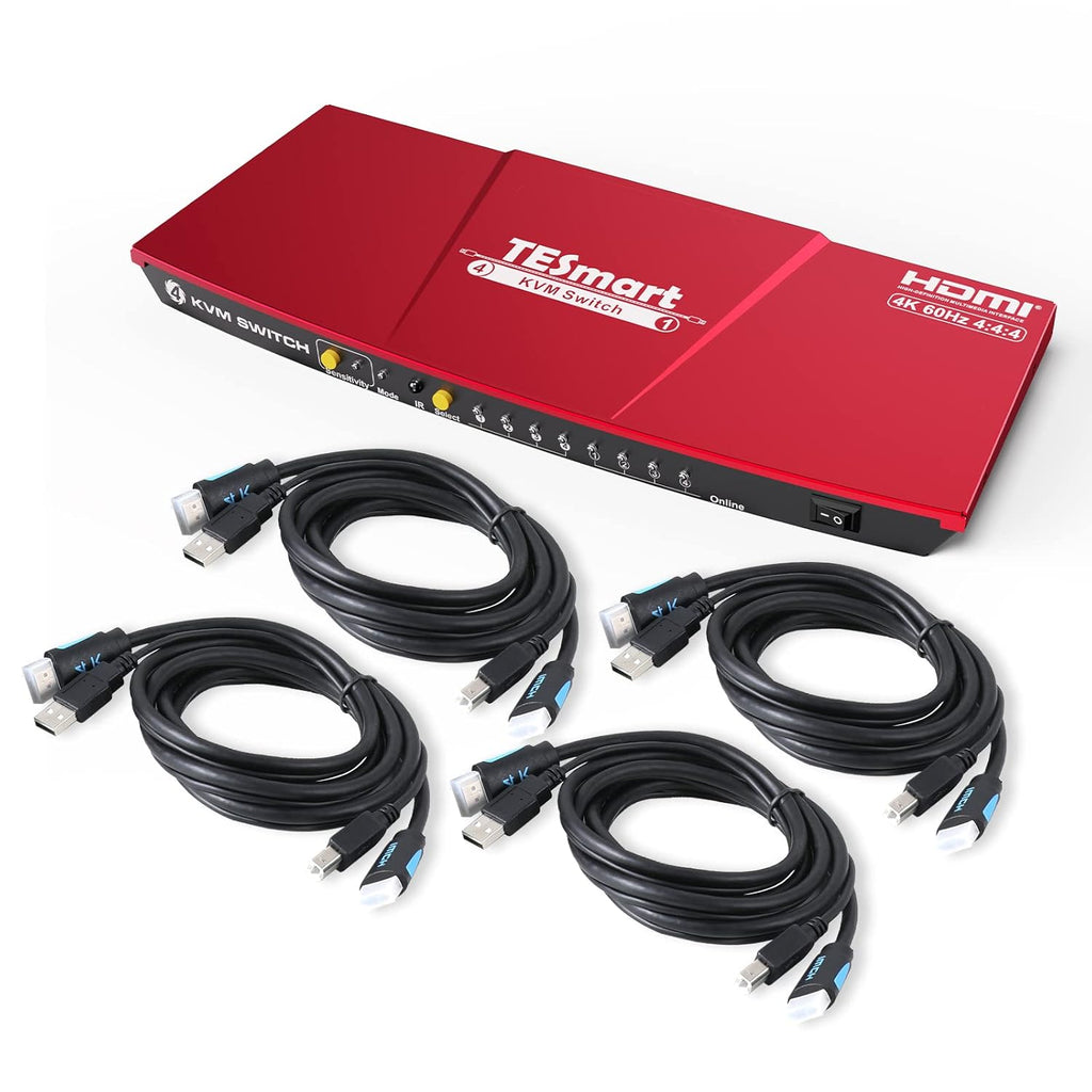 HDMI KVM Switch 4 Port 4K@60Hz Ultra HD 4x1 with 2 Pcs 5ft KVM Cables Black L215328