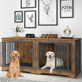 75 Inch Double Dog Crate Furniture Rustic Brown with Trays and Divider A2215