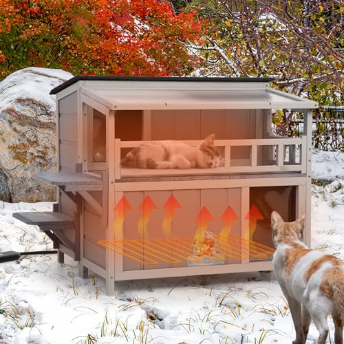Gray 2-Tier Wood Cat House Q9388