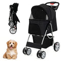 4 Wheels Folding Pet Stroller with Storage Basket and Adjustable Canopy C4318