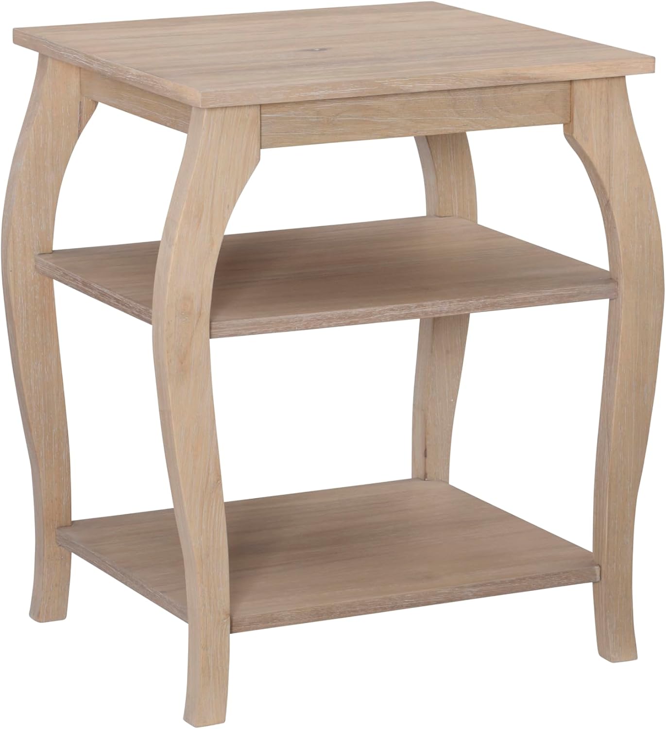 Natural Wooden Side Table with Curved Legs and Two Display Shelves Z852