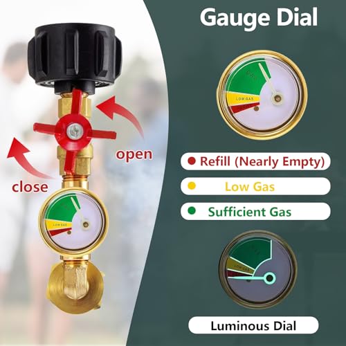 Propane Refill Adapter with Gauge Valve, Solid Brass Q11276