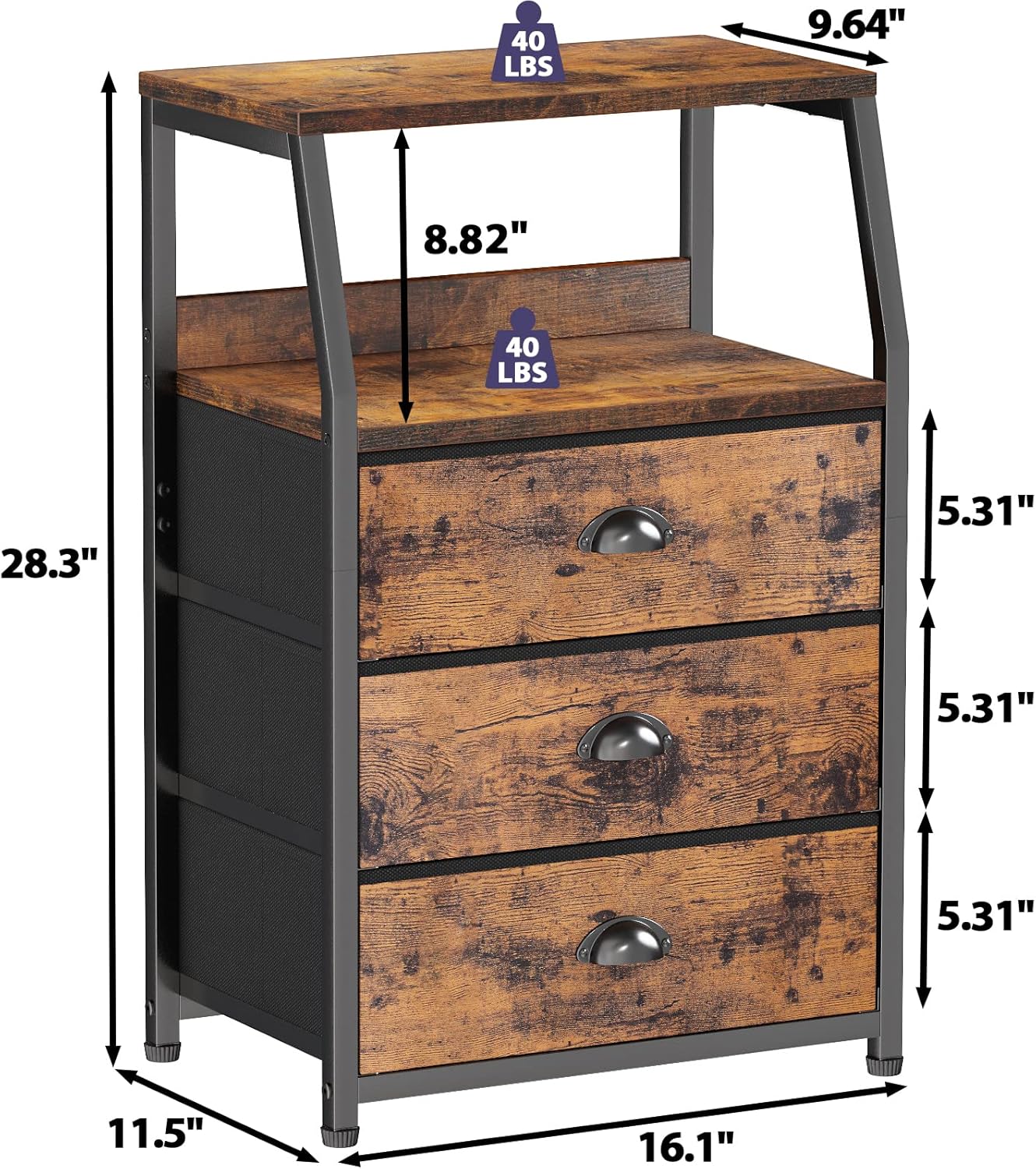 Vertical End Table and Nightstand with 9 Large Drawers, Metal Frame H21990