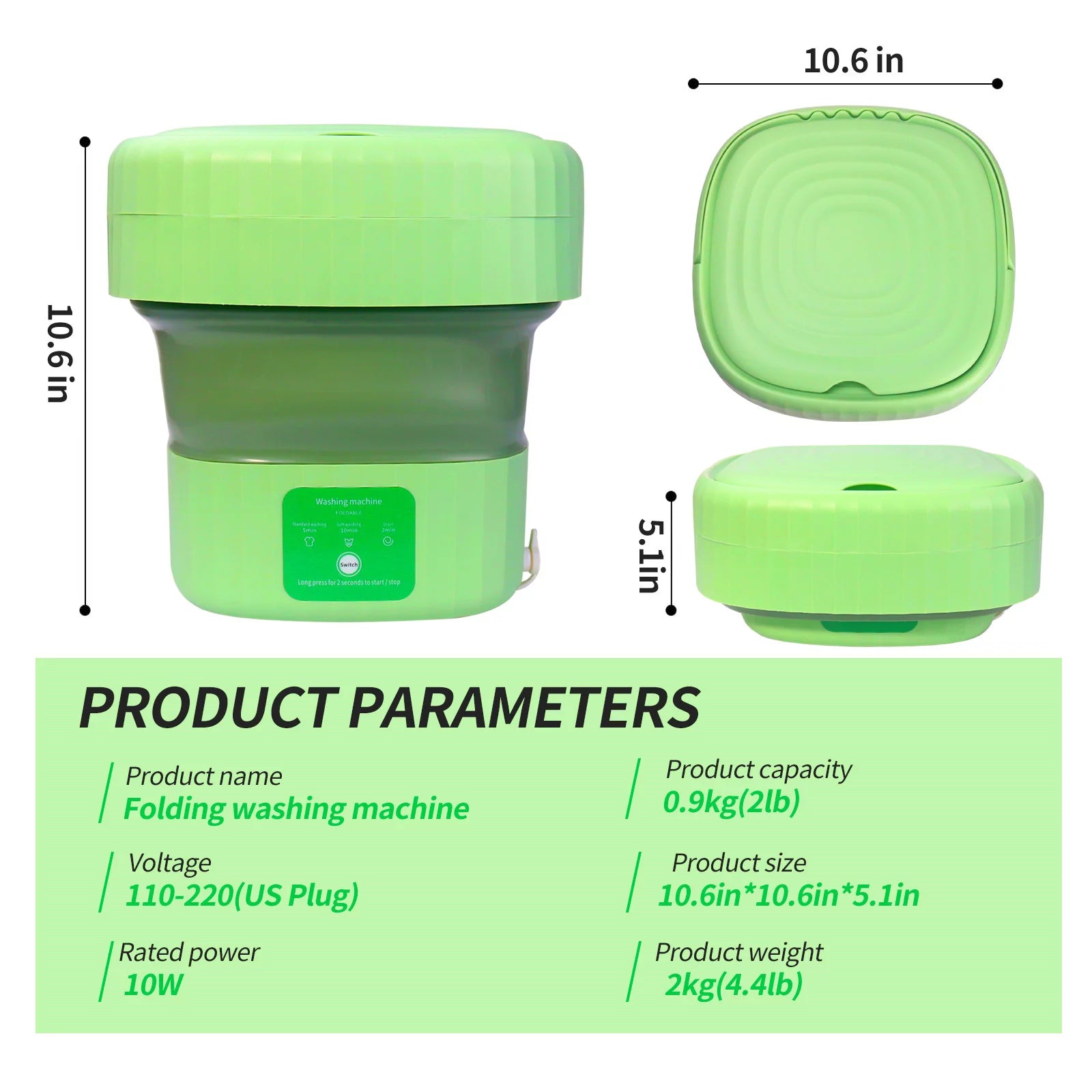 Mini Foldable Washer and Spin Dryer (Green) G7709