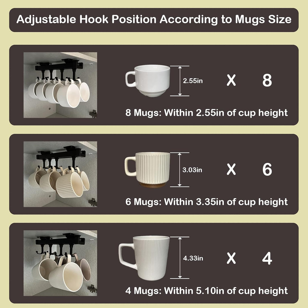 Black Pull Out Mug Holder with 8 Hooks E301652