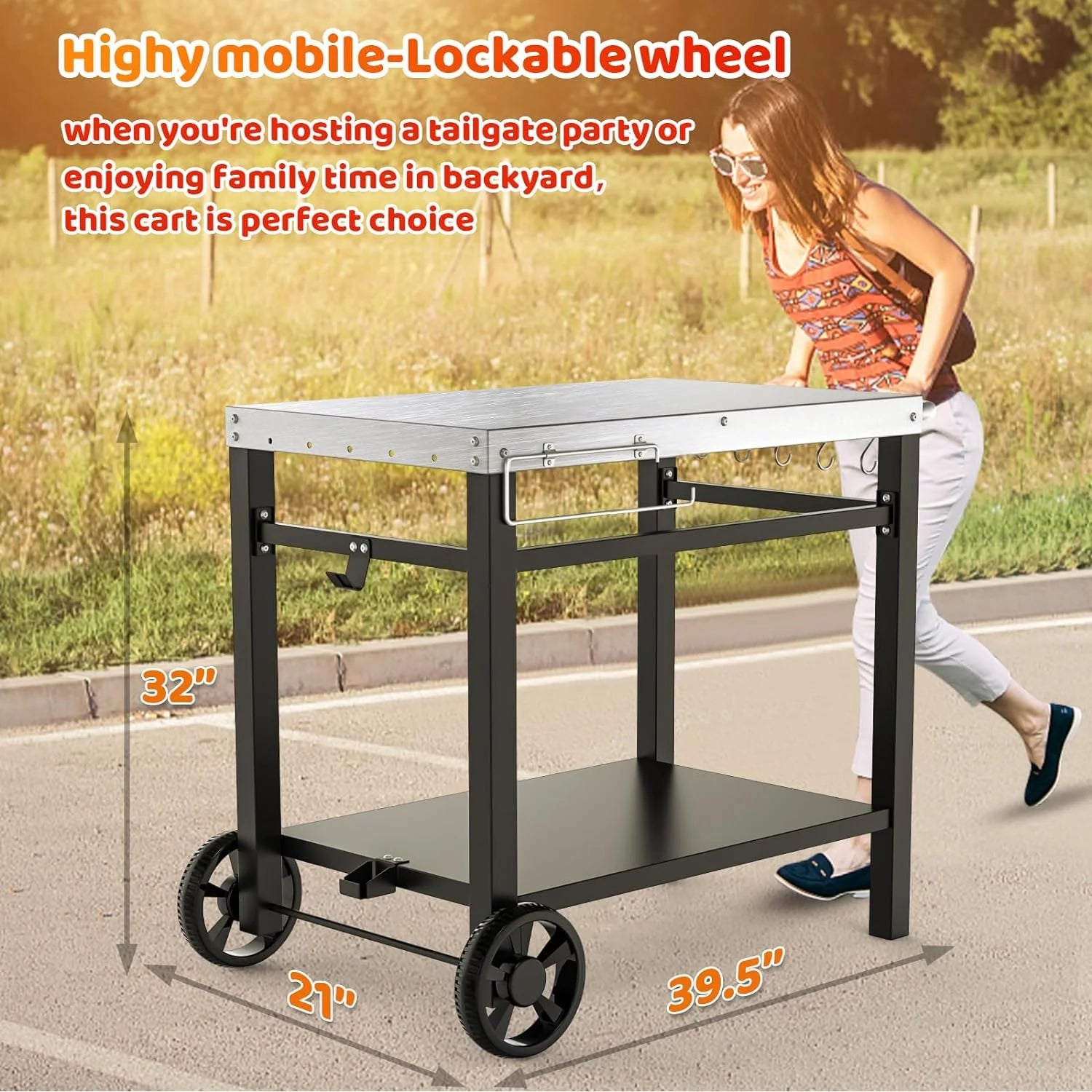 Outdoor Grill Cart Table with Wheels I3530