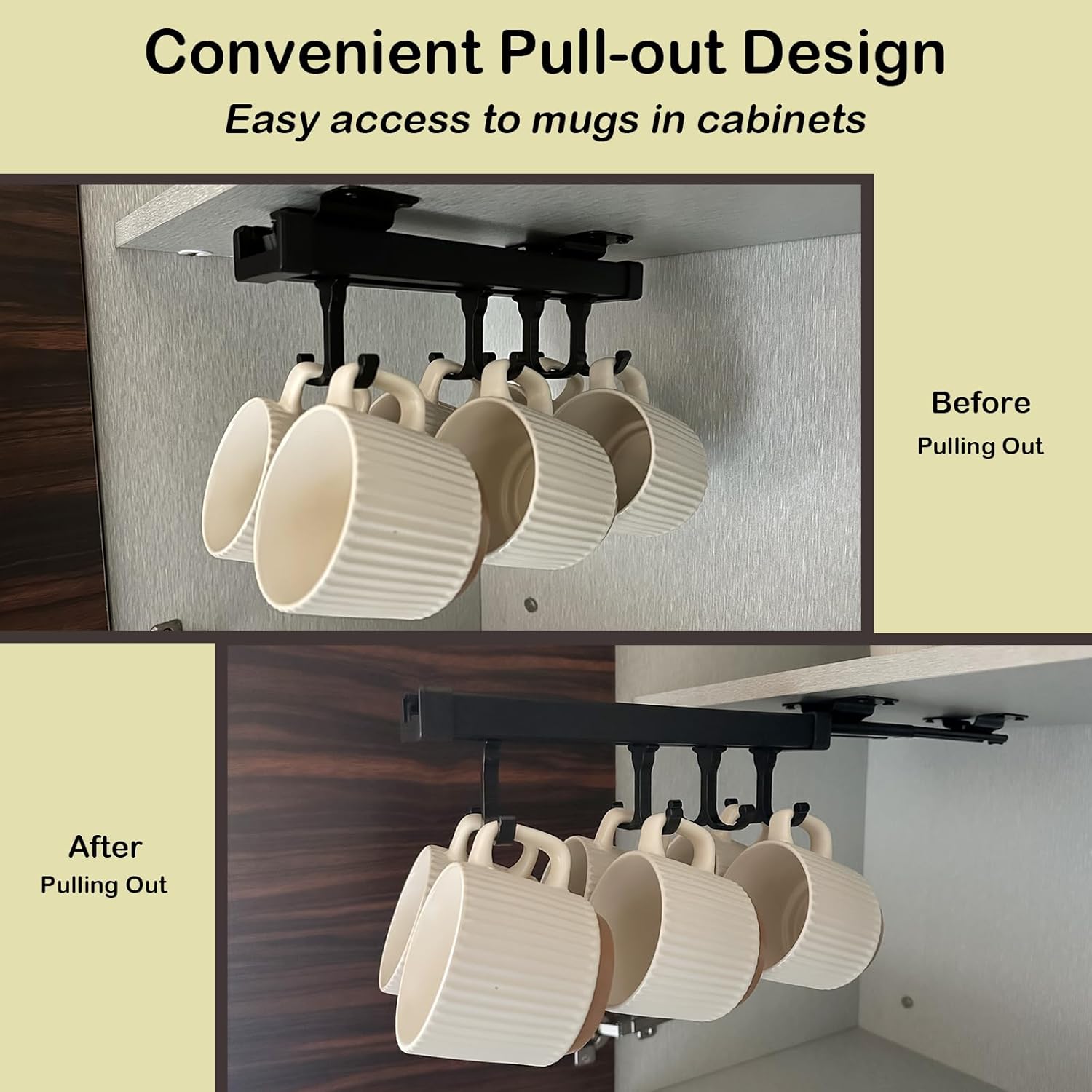 Black Pull Out Mug Holder with 8 Hooks E301652