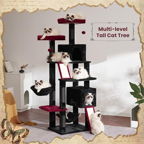 71'' Multi-Level Cat Tower with 2 Scratching Boards 7 Posts, Smoky Gray Z397373