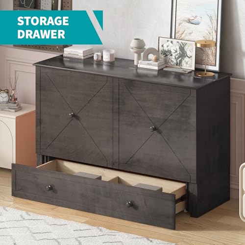 Murphy Bed with USB Charging Station, Memory Foam Queen Size Mattress, Storage Drawer N782