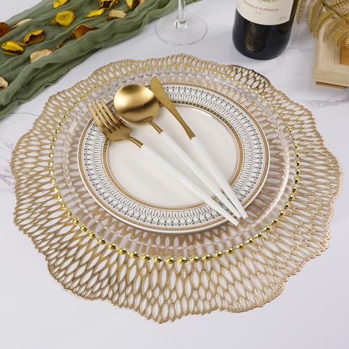 Set of 6 Gold Heat Resistant Vinyl Placemats W845637