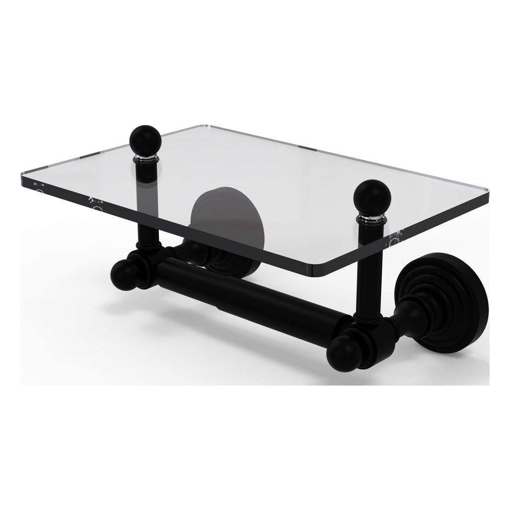 Black Matte Two Post Toilet Tissue Holder with Glass Shelf K211741