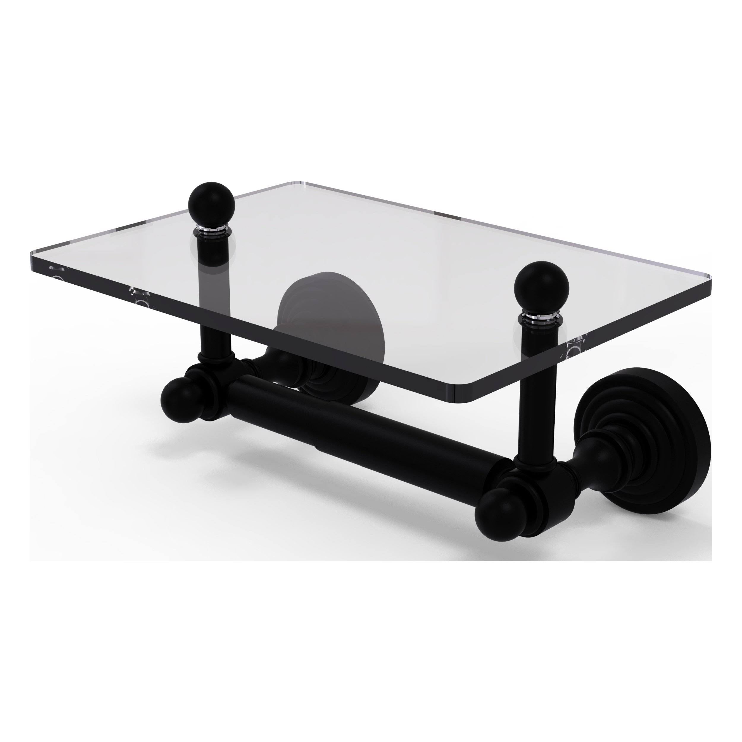 Black Matte Two Post Toilet Tissue Holder with Glass Shelf K211741