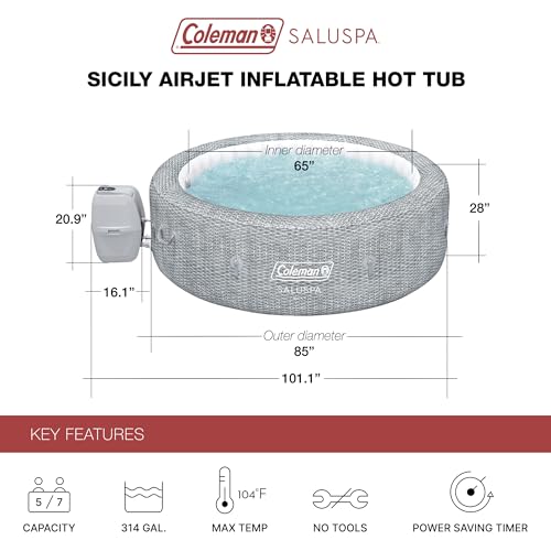 Grey Large Round Inflatable Hot Tub with 180 AirJets and EnergySense Cover Y68296
