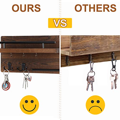 Wooden Mail Organizer Wall Mount with 5 Key Hooks O88638