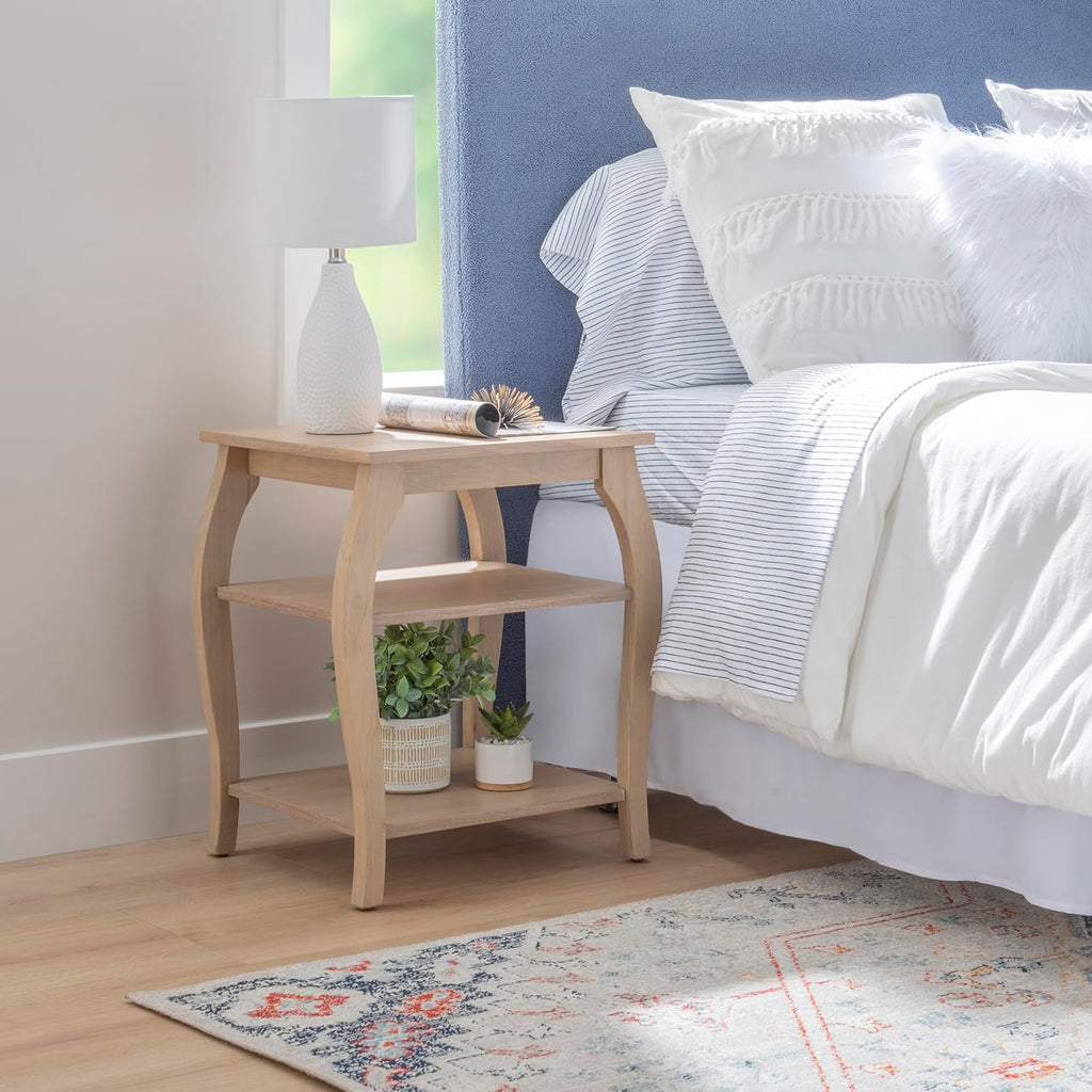 Natural Wooden Side Table with Curved Legs and Two Display Shelves Z852