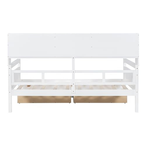 Twin Size Wood Daybed with Shelf and 2 Storage Drawers A431