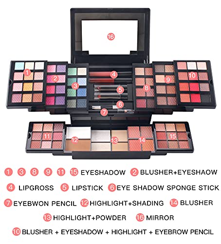 All-in-one Makeup Kit with Eyeshadow Palette Lipstick Blush Foundation Concealer Face Powder Mascara Lipgloss Brush A1500