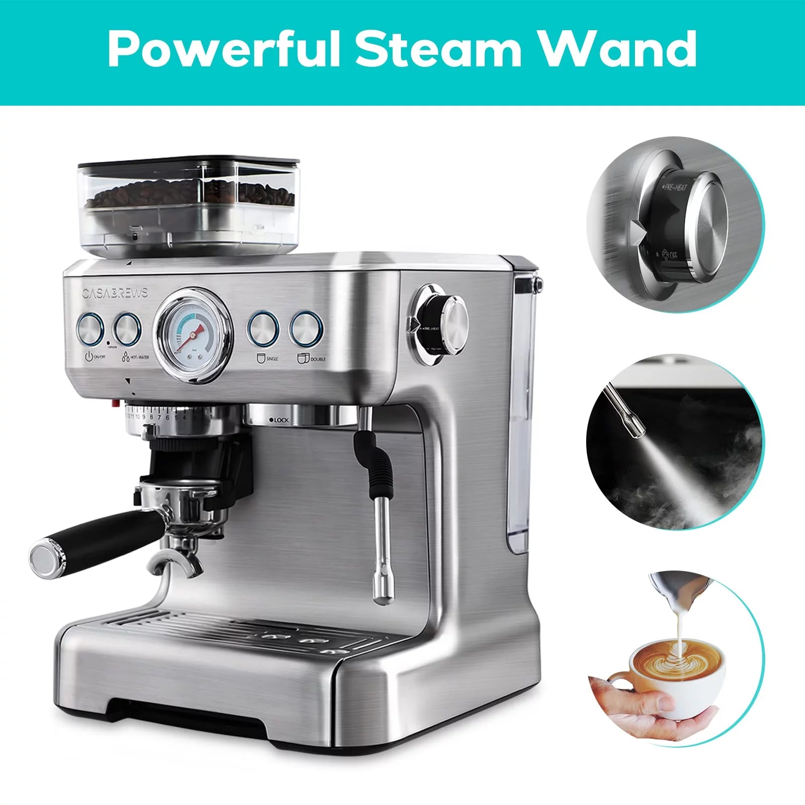 Silver Espresso Machine with Grinder and Milk Frother R296967